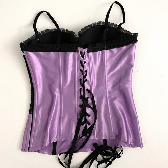 Frederick’s of Hollywood Purple & Black Satin Lace Corset top Large - Picture 6 of 10